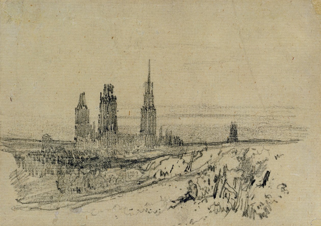 Catedral de Rouen (lápis e giz preto) de Richard Parkes Bonington