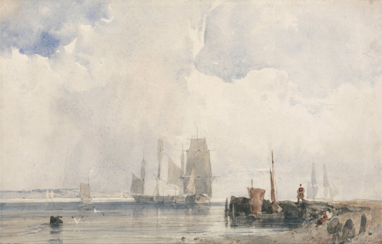 Transporte em um estuário, provavelmente perto de Quilleboeuf de Richard Parkes Bonington