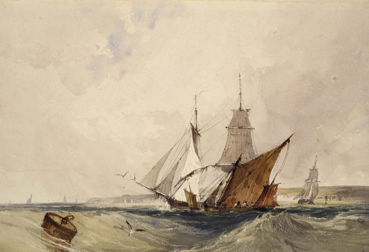 Envio da costa de Kent (caneta e tinta cinza e aquarelas sobre papel) de Richard Parkes Bonington