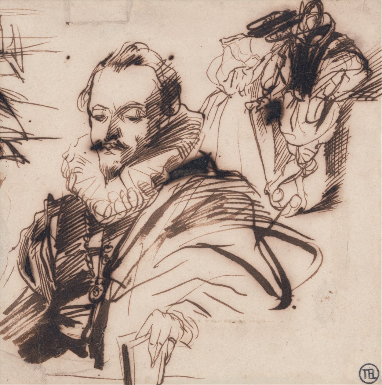 Estudo de um cavalheiro em traje do século XVII, depois de Van Dyck de Richard Parkes Bonington