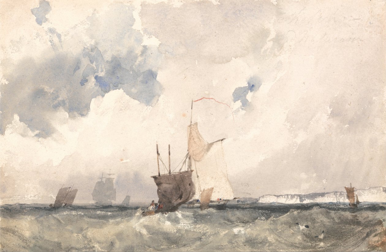 Embarcações em um mar agitado de Richard Parkes Bonington