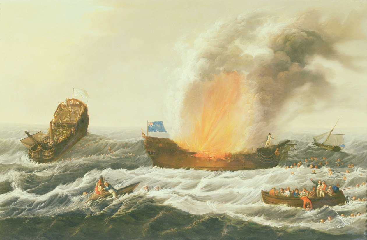 Um engajamento naval entre o Quebec e o Surveillante, c.1779 de Richard Paton