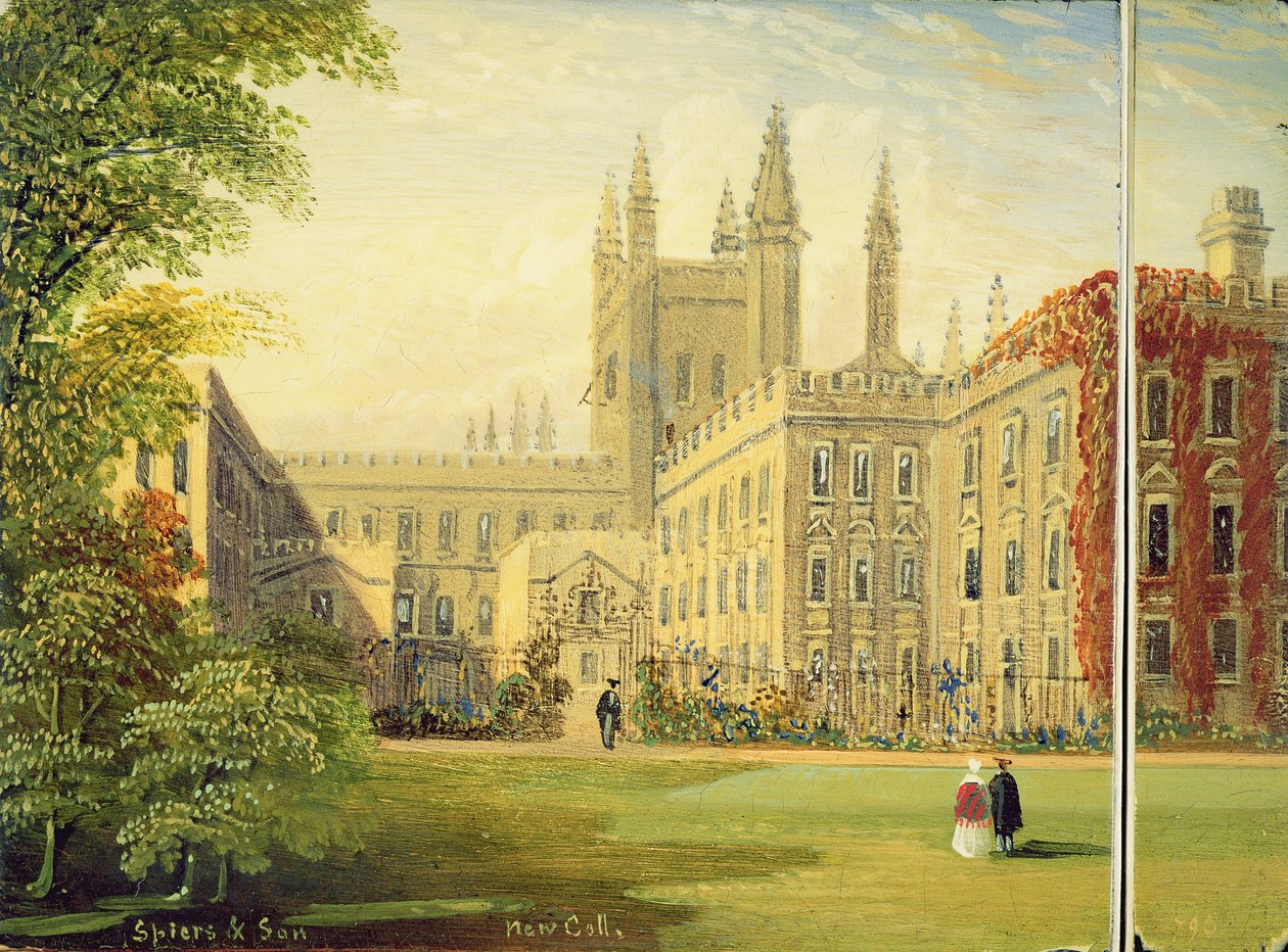 Caso de cartão vitoriano, com uma cena de New College, Oxford e o Garden Quad (papel machê) de Richard Phene and Benjamin W. Spiers