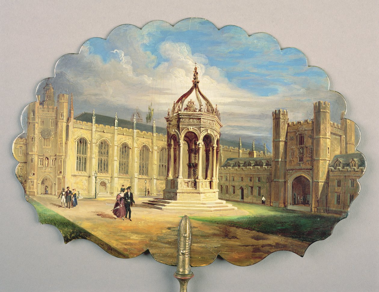 Tela vitoriana, com uma cena da cabeça da fonte no Great Court do Trinity College, Cambridge (papel machê) de Richard Phene and Benjamin W. Spiers