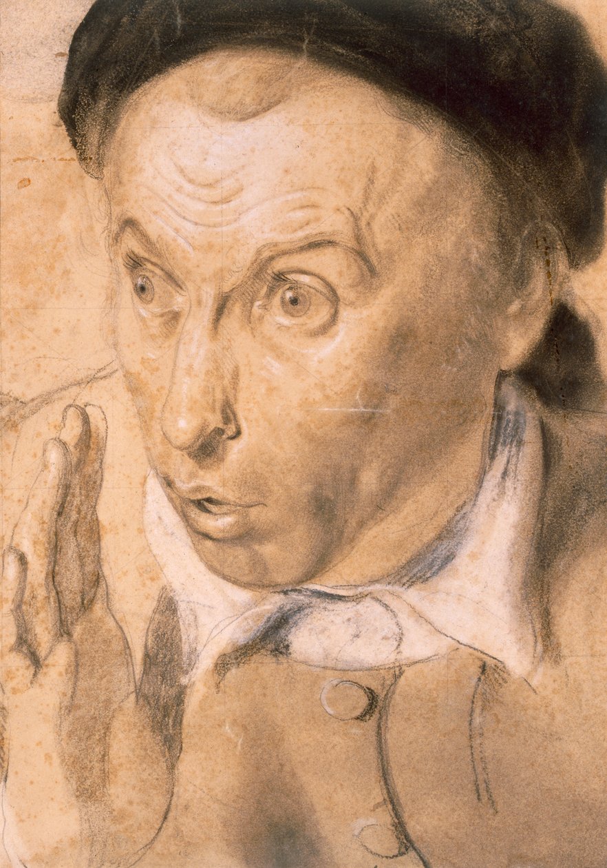 Agricultor de Brobdingnag, olhando para Gulliver (preto e branco giz em papel amarelo) de Richard Redgrave