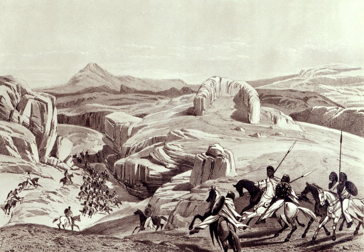 Platô de Wadela (cavaleiros abissínios), gravado por J.Ferguson (litografia) de Richard Rivington Holmes