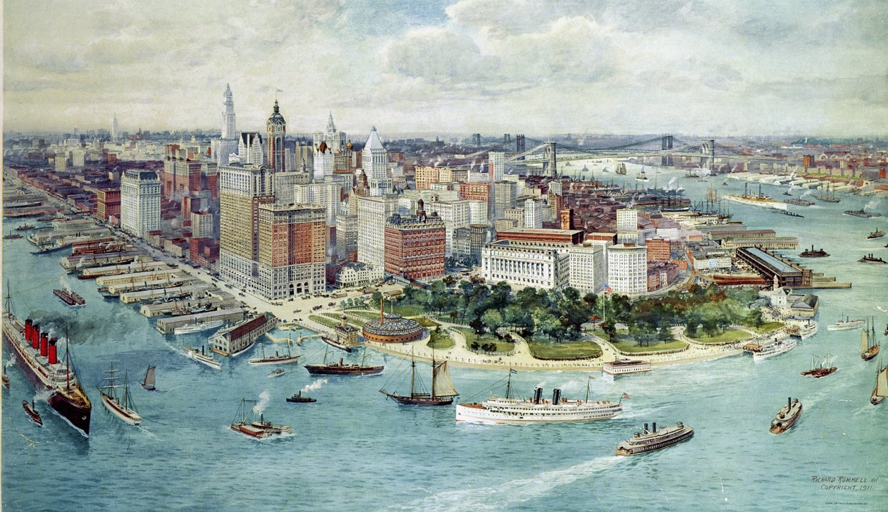 Uma visão panorâmica da baixa Manhattan, 1911 de Richard Rummell