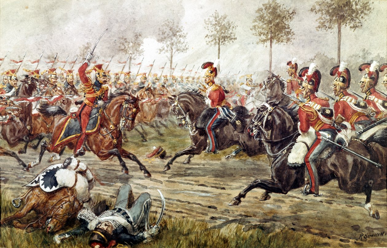 Carga da 1ª Guarda de Vida em Genappe, 17 de junho de 1815, c.1890 de Richard Simkin