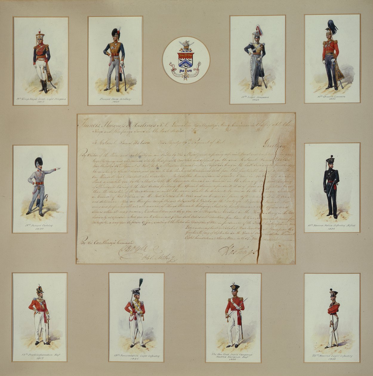 Dez gravuras coloridas de oficiais de uniforme de Richard Simkin