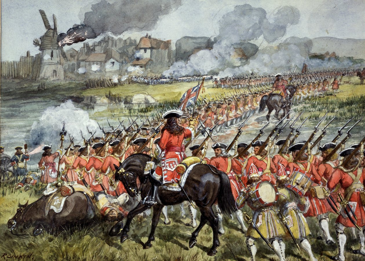 O 16º Regimento do Pé em Blenheim, 13 de agosto de 1704, c.1900 de Richard Simkin