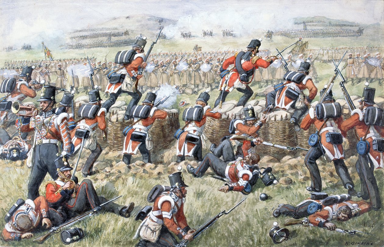 O 23º Regimento Royal Fusiliers Galeses na Batalha de Alma em 20 de setembro de 1854 de Richard Simkin