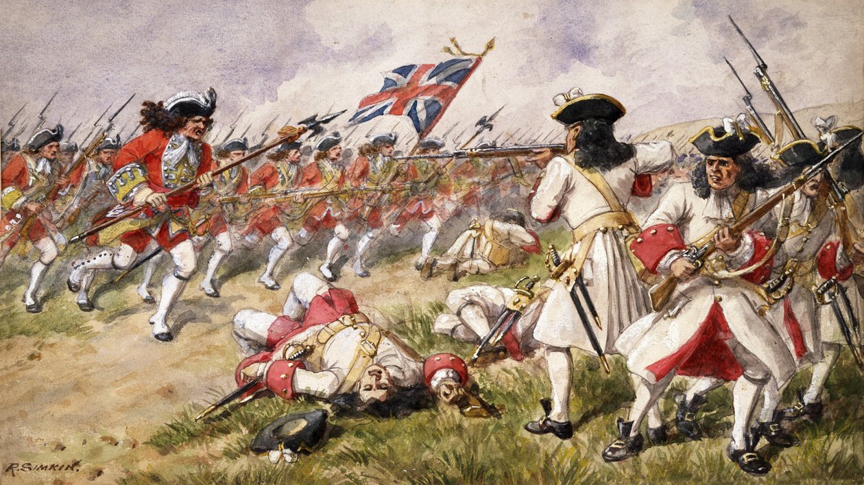 A Batalha de Ramillies, O 16º Pé atacando a Infantaria Francesa, 1900 de Richard Simkin