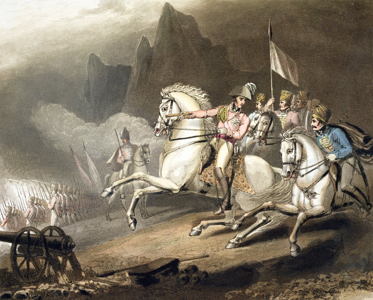 Pirinéus, 28 de julho de 1813, de "As vitórias do duque de Wellington", gravado por T. Fielding, pub. 1819 de Richard Westall