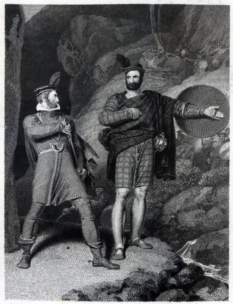 Roderick Dhu e um membro do clã, 1810, de "Lady of the Lake", de Walter Scott (1771-1832) de Richard Westall