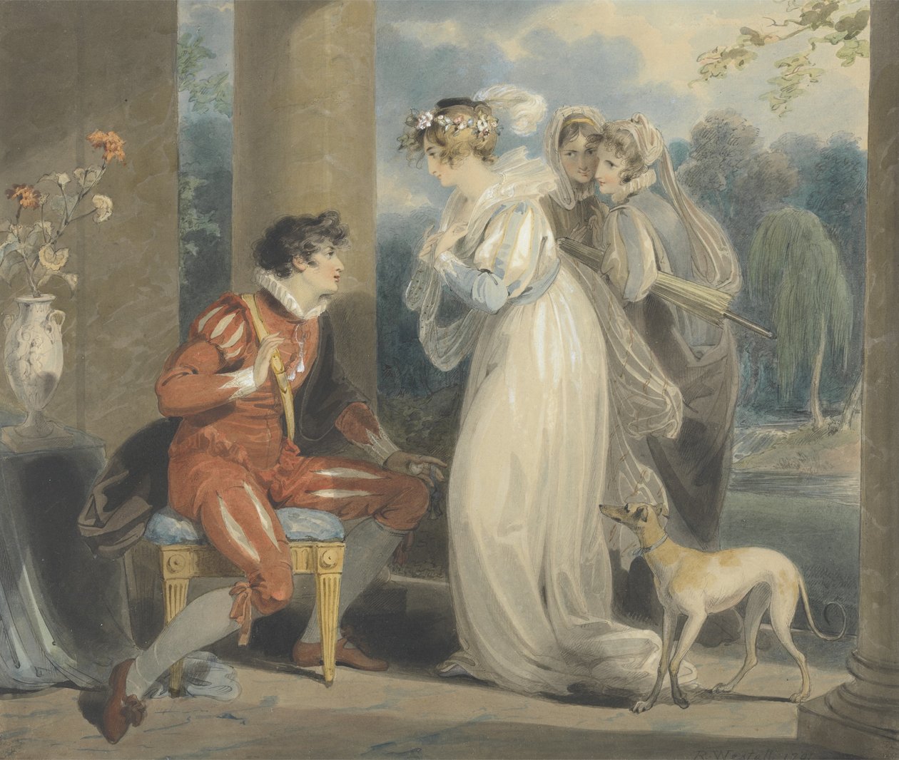Rosebud, ou o julgamento de Paris, 1791 (wc e bodycolour sobre grafite no papel) de Richard Westall