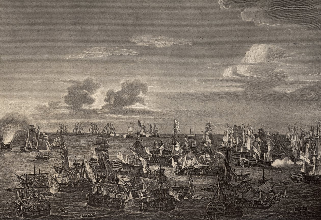 A Batalha de Trafalgar em 1805, ilustração de "A Vida de Nelson", de Robert Southey (1774-1843) publicado pela primeira vez em 1813 de Richard Westall