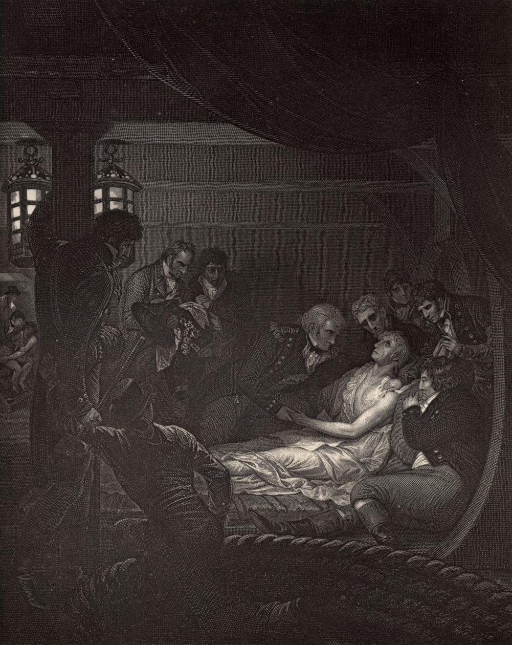 A morte de Nelson (1758-1805) ilustração de &39;The Life of Nelson&39; por Robert Southey (1774-1843) publicado pela primeira vez em 1813 de Richard Westall
