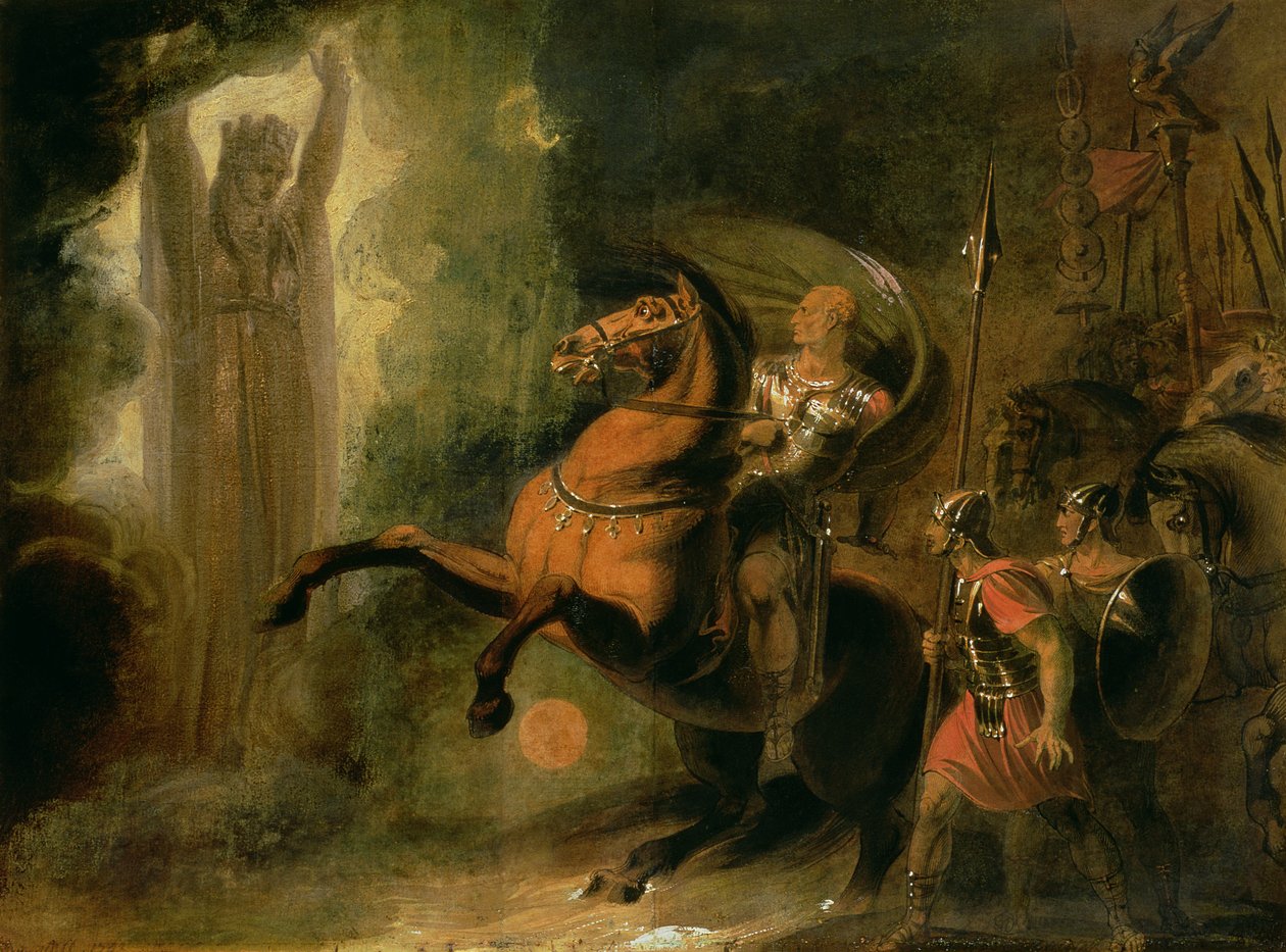A Deusa Roma Aparecendo a Júlio César no Banco do Rubicão, c.1793 (wc e óleo sobre papel) de Richard Westall