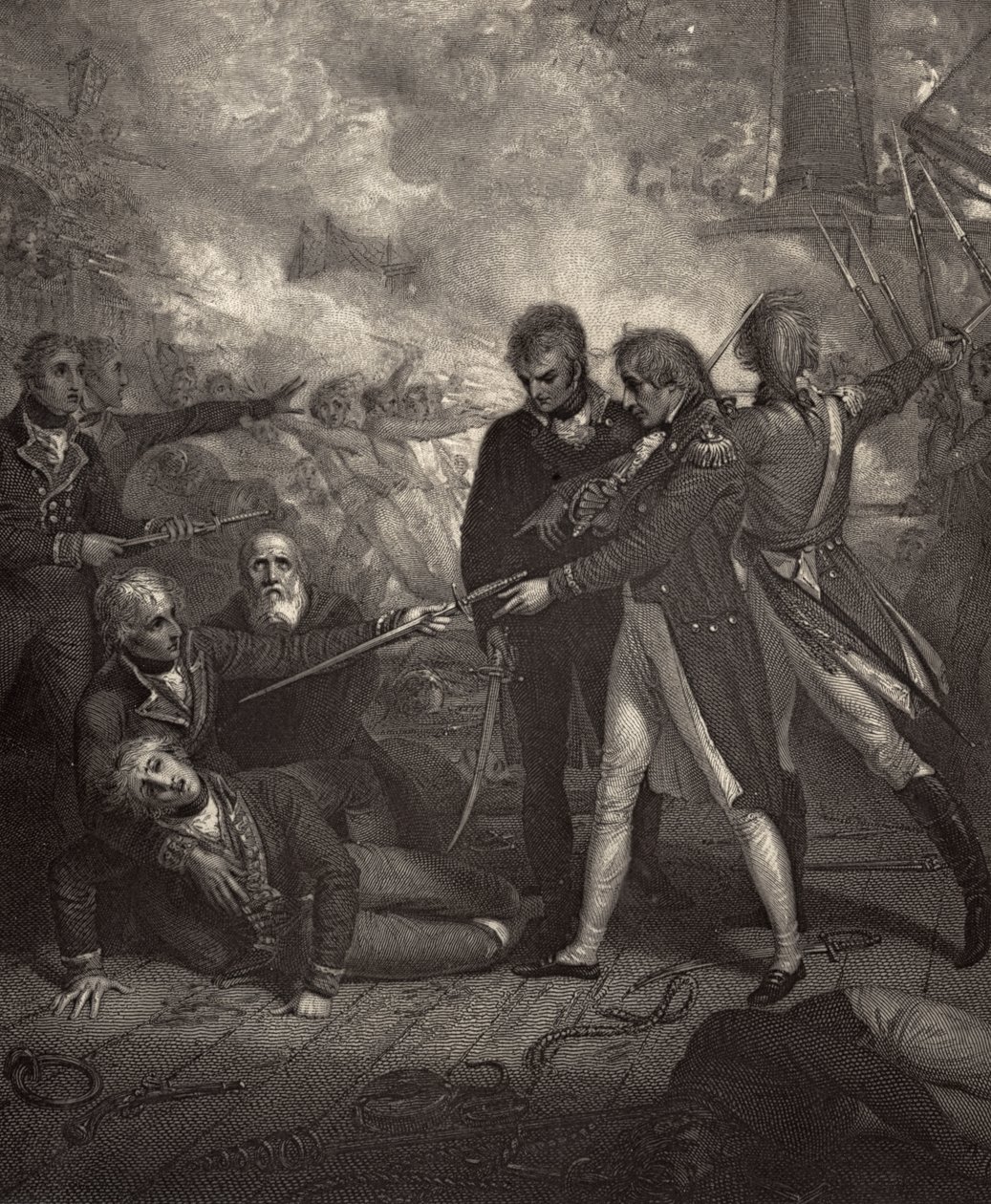 O San Nicholas e San Josef realizado por embarque, ilustração de &39;The Life of Nelson&39; por Robert Southey (1774-1843) publicado pela primeira vez em 1813 de Richard Westall