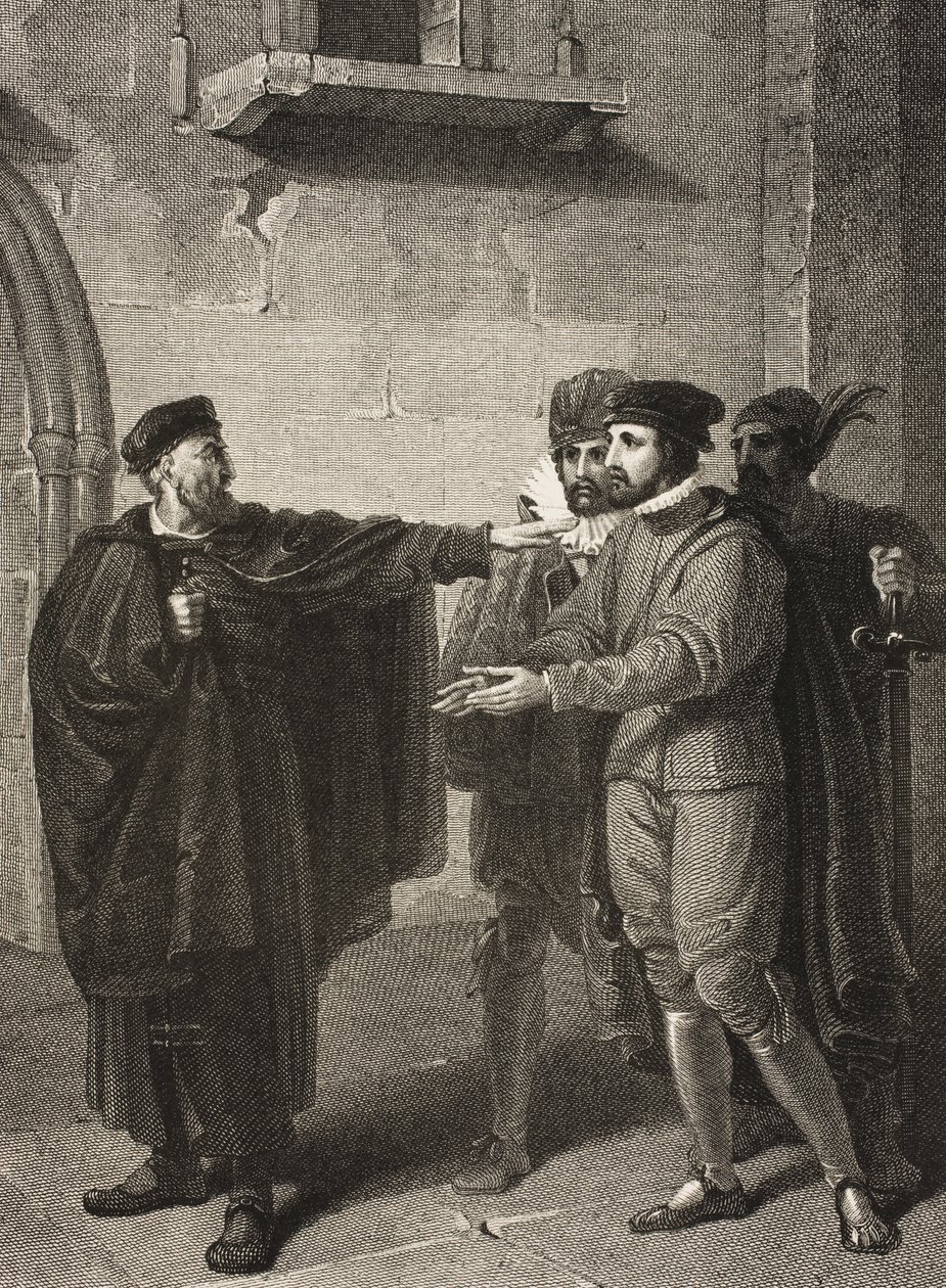 Veneza, uma rua, Ato III, Cena III, de &39;O Mercador de Veneza&39;, da Galeria Boydell Shakespeare, publicada no final do século XIX de Richard Westall