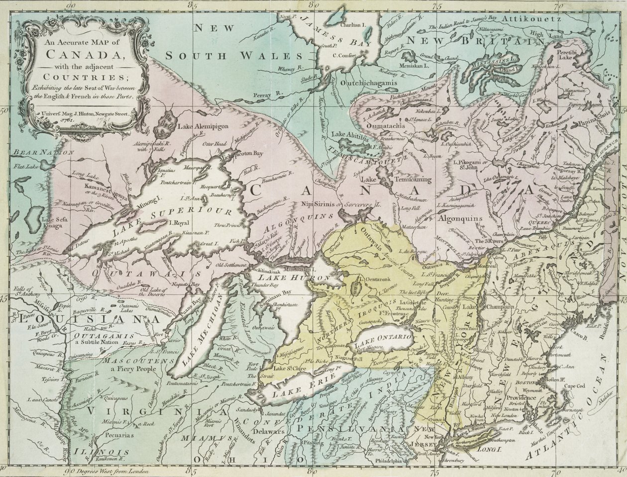 Um mapa preciso do Canadá, com os países adjacentes, 1761 de Richard William Seale