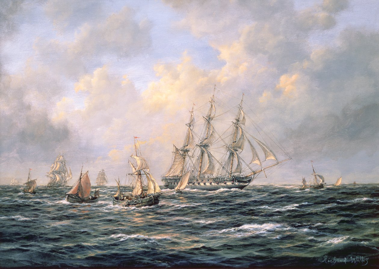 Comboio de East Indiamen em meio a barcos de pesca de Richard Willis