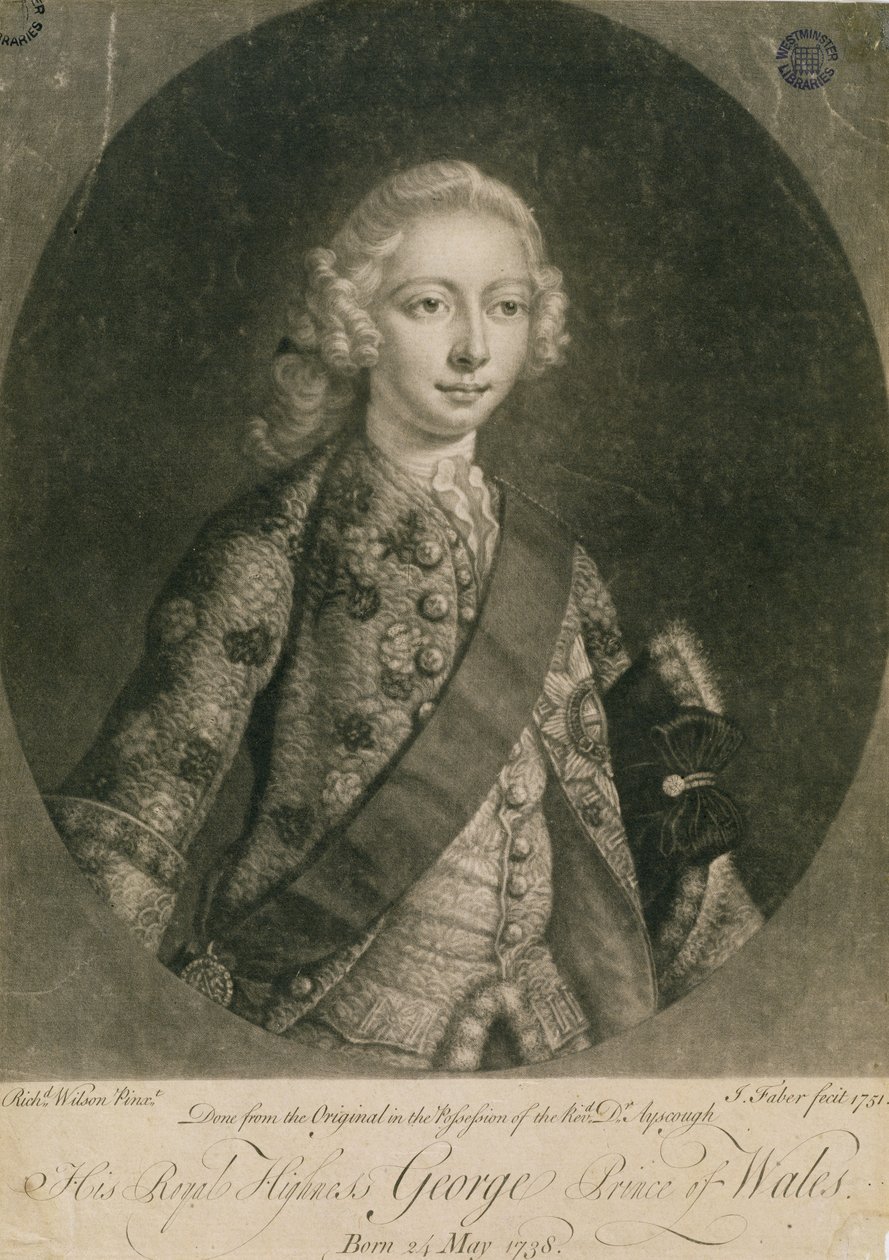 George, Príncipe de Gales (1738-1820), mais tarde George III, gravado por John Faber (1684-1756), 1751 de Richard Wilson