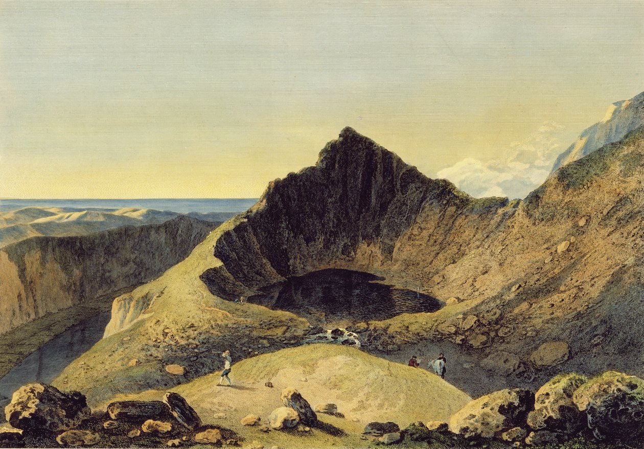 A Cimeira de Cader Idris Mountain, 1775 (gravura com wc no papel) de Richard Wilson