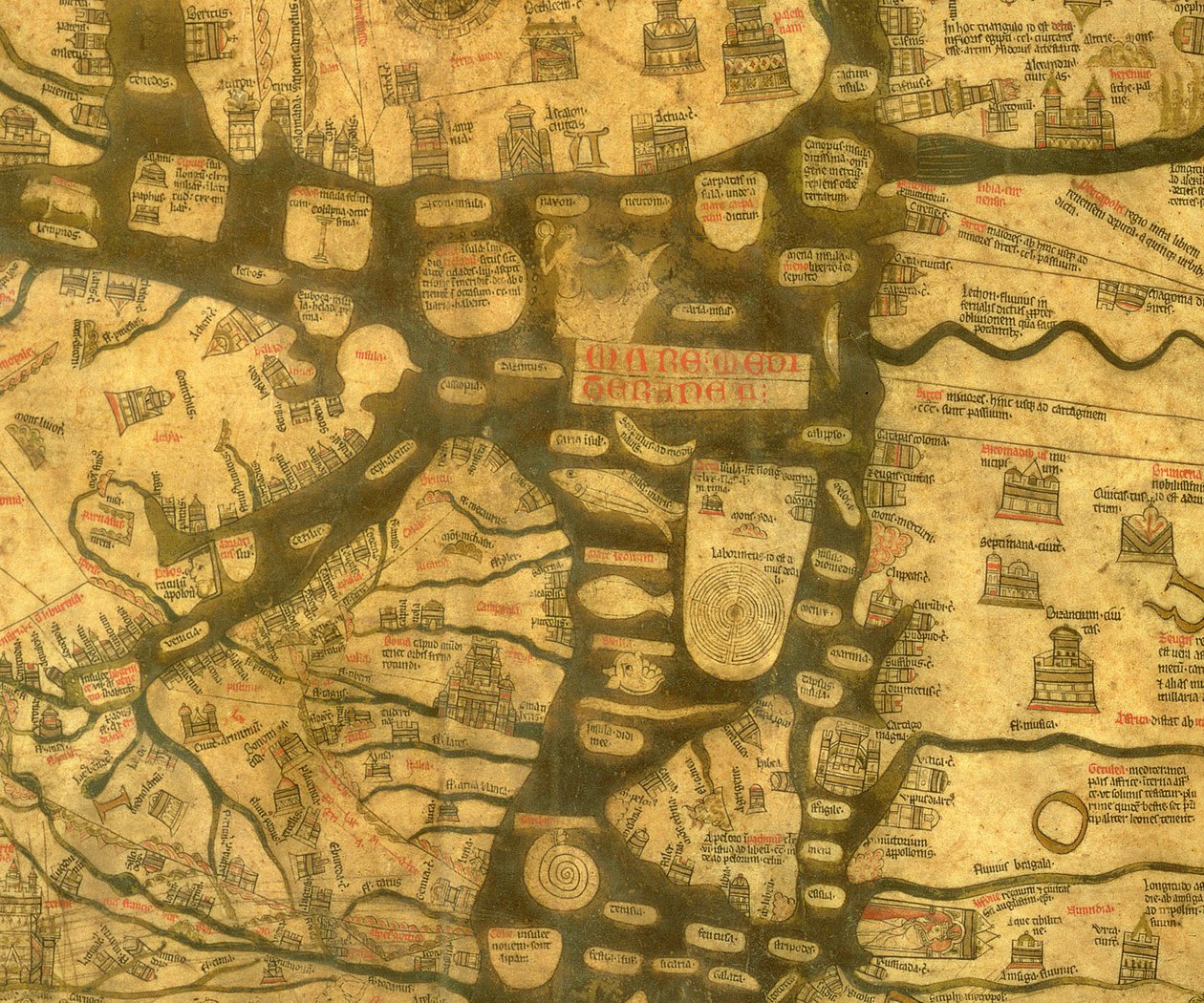 Detalhe do Mediterrâneo a partir do Mappa Mundi, c.1290 de Richard of Haldingham fl.c.1260 1305 Richard of Haldingham fl.c.1260 1305