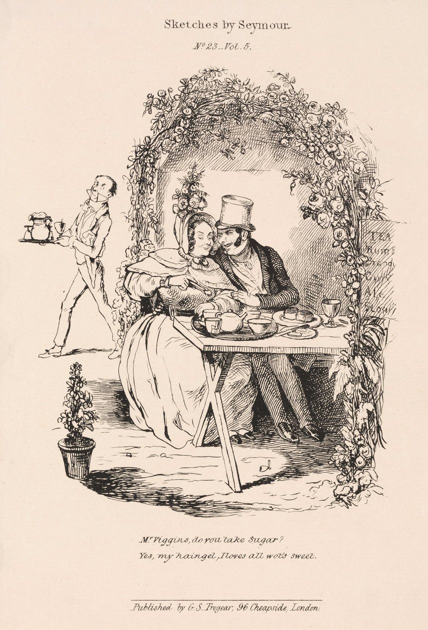Cena de cortejamento no jardim de uma sala de chá do campo de John Pardon