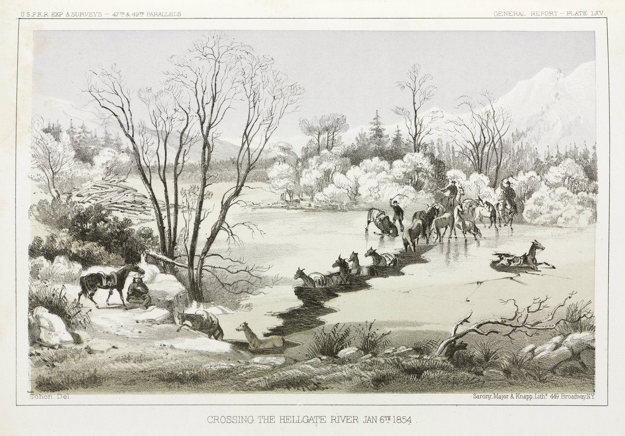 Atravessando o rio Hellgate, Montana, EUA, 6 de Janeiro de 1854 de John Pardon