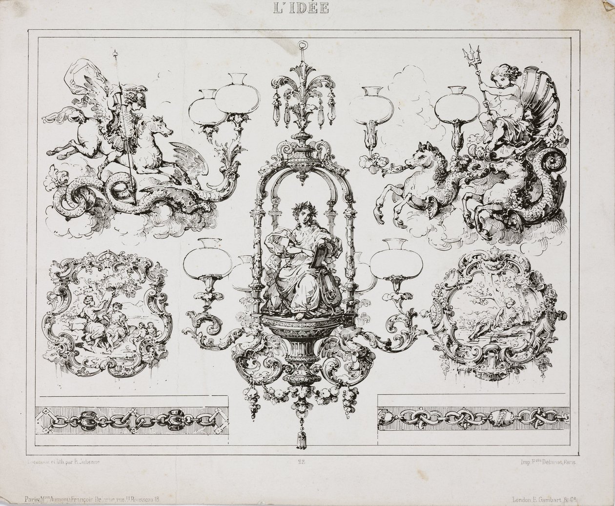 Lustres de gás ou petróleo, Paris, França, c 1860 de John Pardon