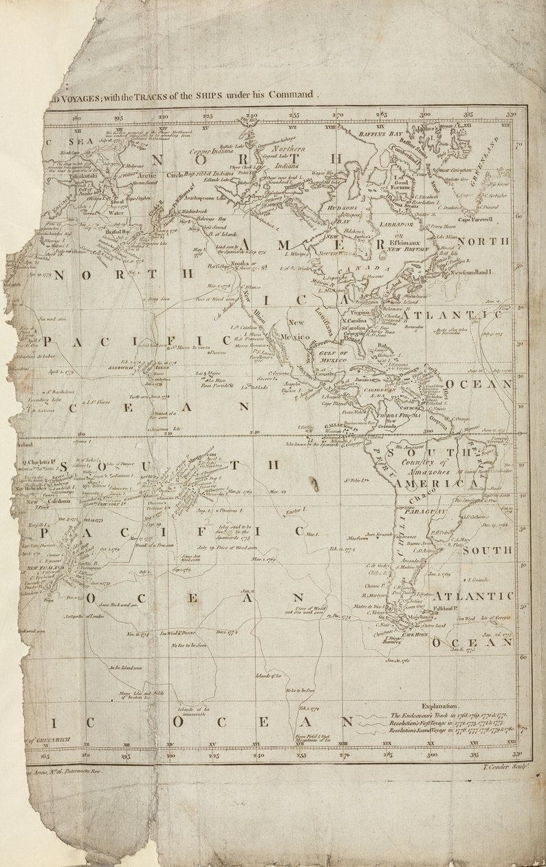 Mapa das viagens de Cook, c 1780 de John Pardon