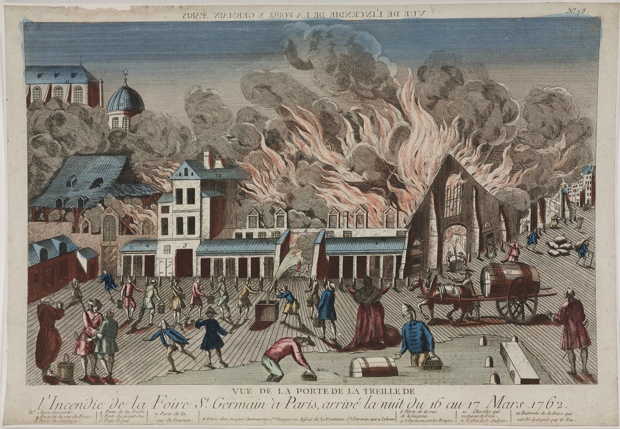 Vista do incêndio em St Germain, Paris de John Pardon