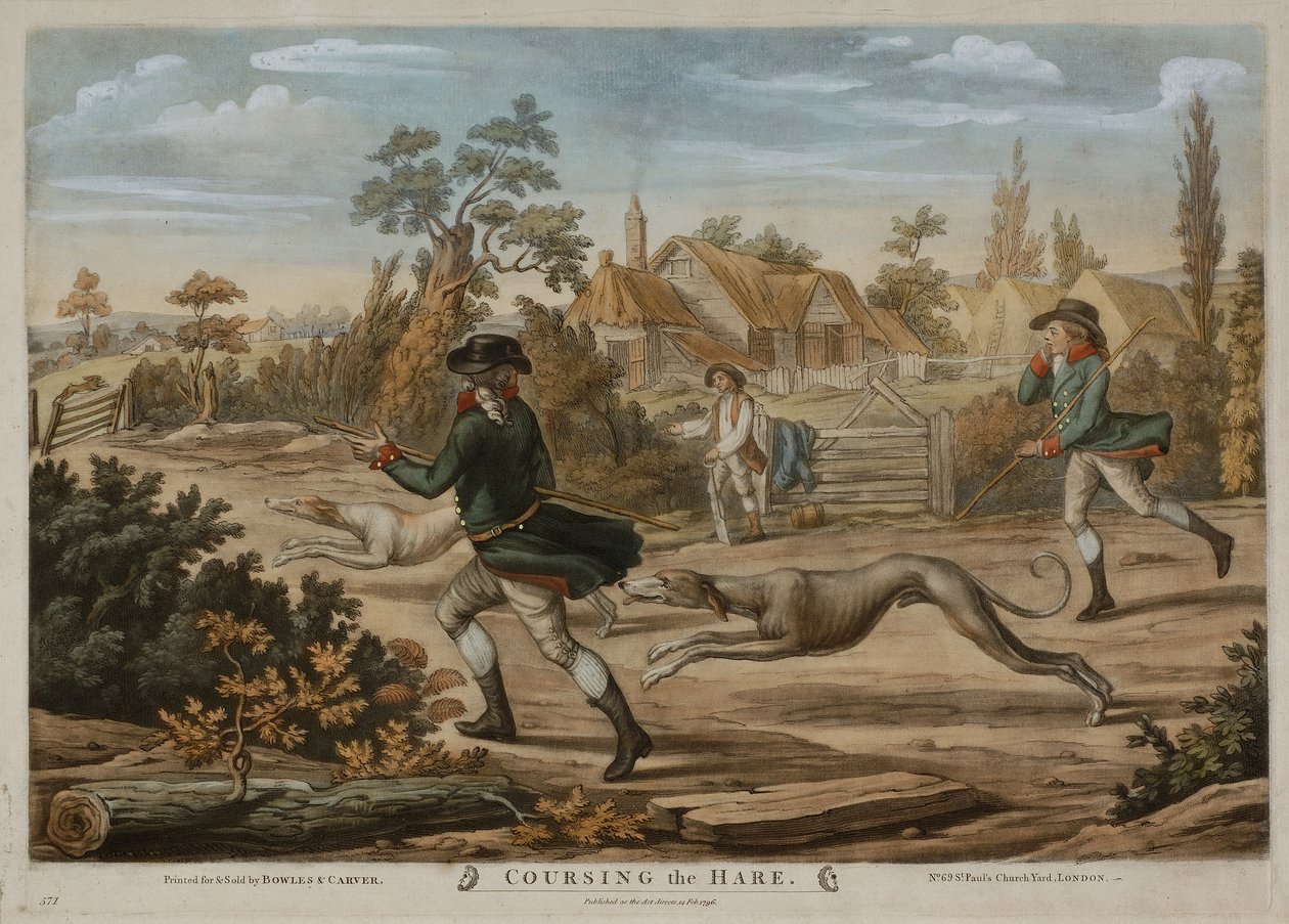 Coursing the Hare, impresso para Bowles & Carver, publicado em 1796 (mezzotint) de Richard (after) Dighton