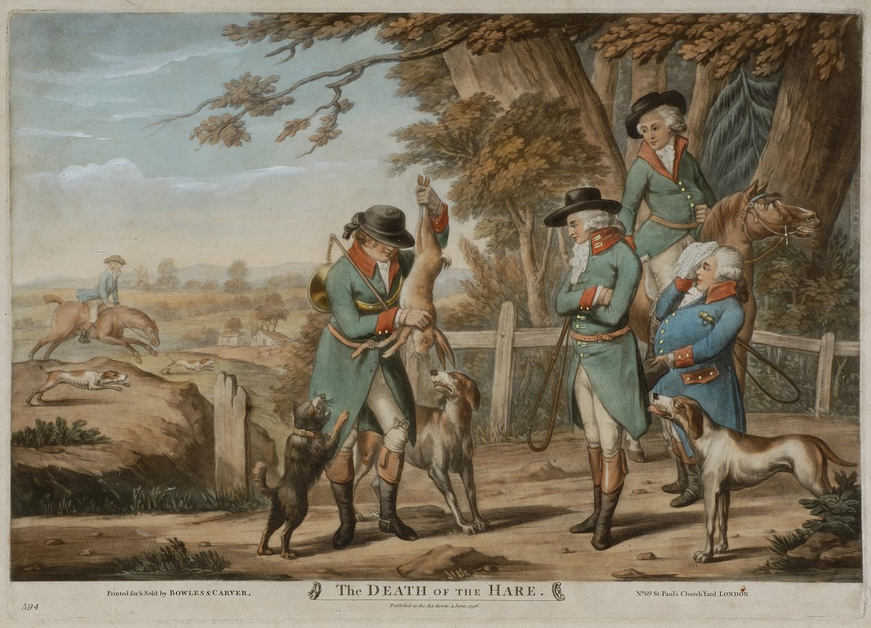 The Death of the Hare, impresso para Bowles & Carver, publicado em 1796 (mezzotint) de Richard (after) Dighton