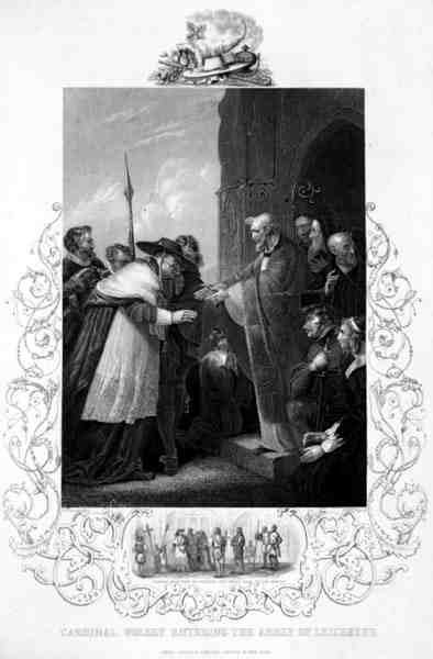 Cardeal Wolsey Entrando na Abadia de Leicester, em Henrique VIII por William Shakespeare (1564-1616) gravado por A.H. Payne (gravura) de Richard (after) Westall