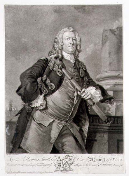 Retrato do Almirante Thomas Smith (d.1762) Vice-Almirante do Branco, gravado por John Faber (1684-1756) 1746 (gravura) de Richard (after) Wilson