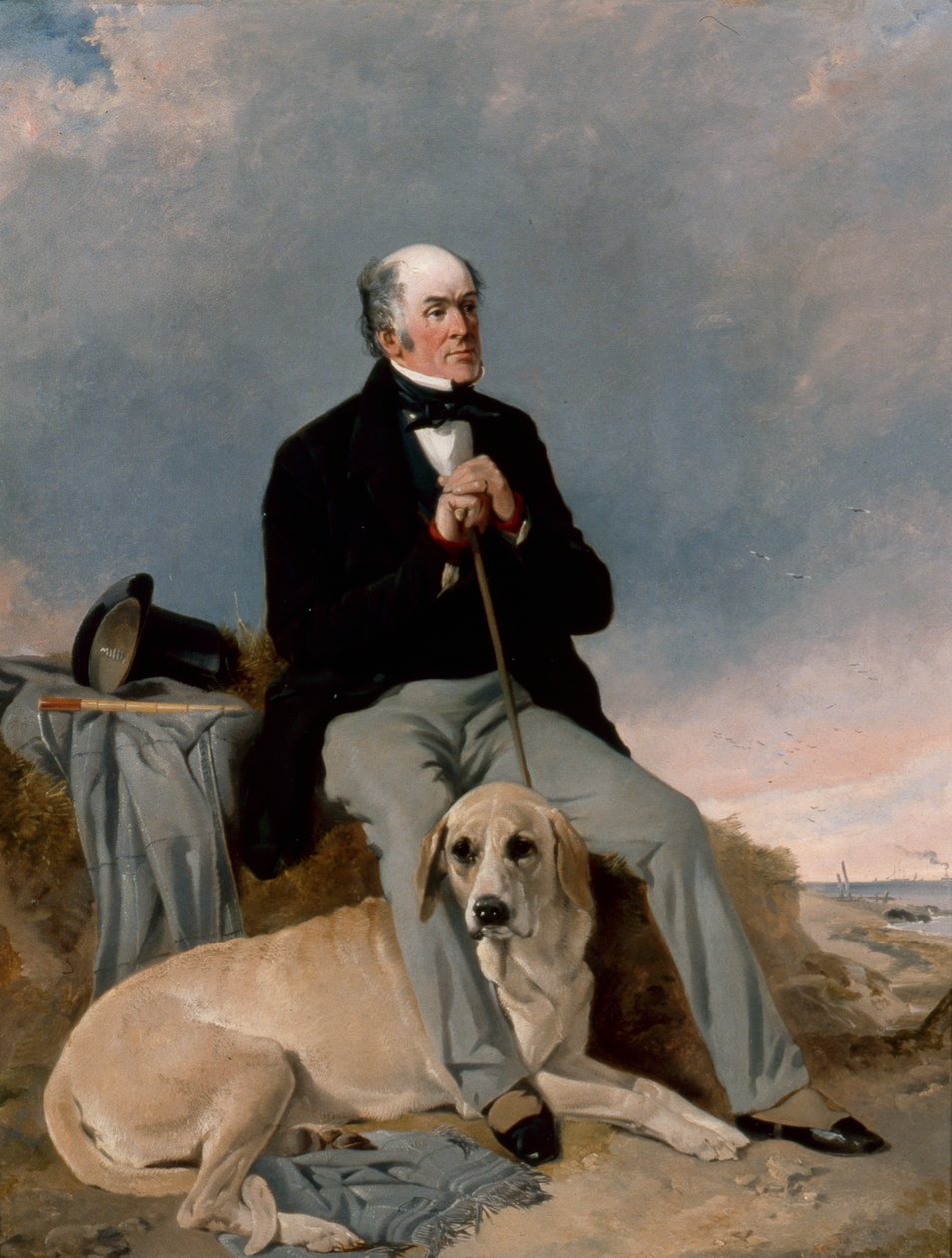 Retrato de um cavalheiro com o seu Labrador (óleo sobre tela) de Richard Ansdell