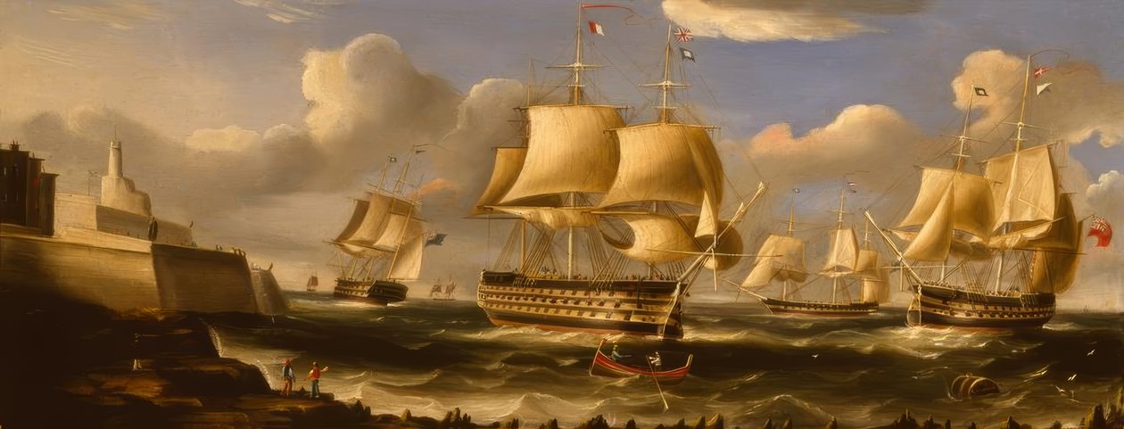 HMSQueen in Valetta - Pintura de RBSpencer, 1848 de Richard B. Spencer
