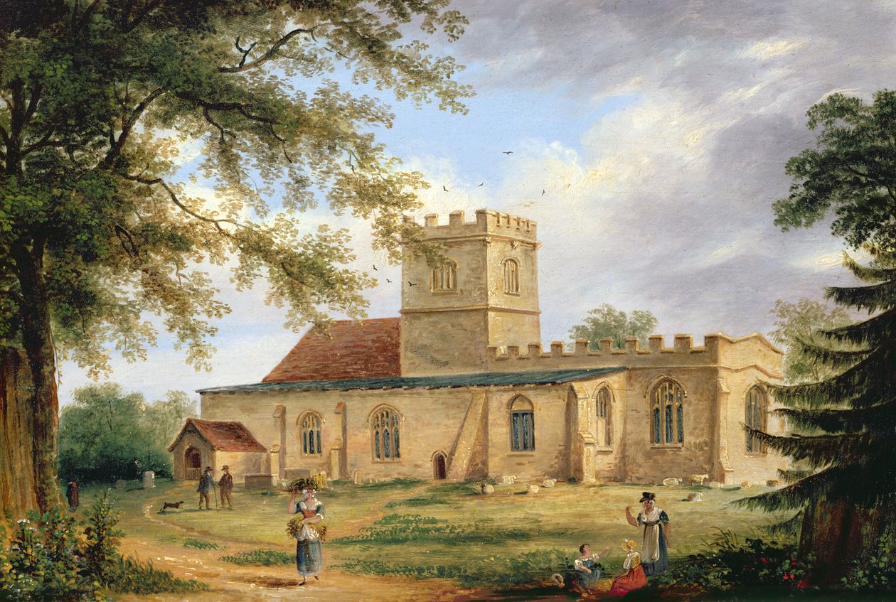 Igreja de Whittlesford (óleo) de Richard Bankes Harraden