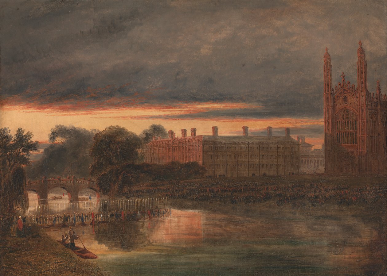 Procissão de Barcos no Rio Cam abaixo do Clare College, Cambridge de Richard Banks Harraden
