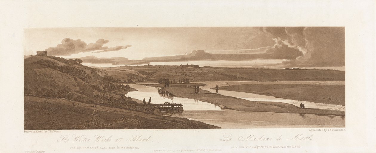 The Water Works at Marli,and St. Germain en Laye visto à distância 1803; Placa 15 de Views em Paris, o traçado do volume Emanuel da placa B1981.25.2624 de Richard Banks Harraden