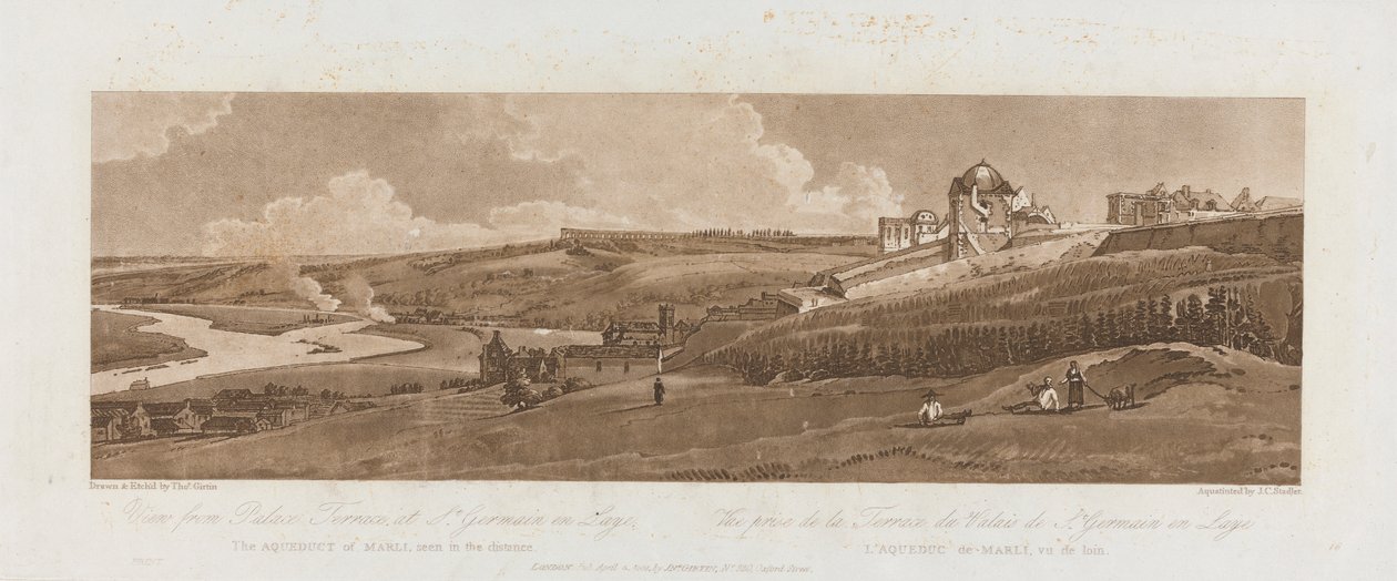 Vista do Palácio Terraço em St. Germain en Laye; O Aqueduto de Marli visto à distância 1803; Placa 16 de Views em Paris, o traçado do volume Emanuel da placa, B1981.25.2625 de Richard Banks Harraden