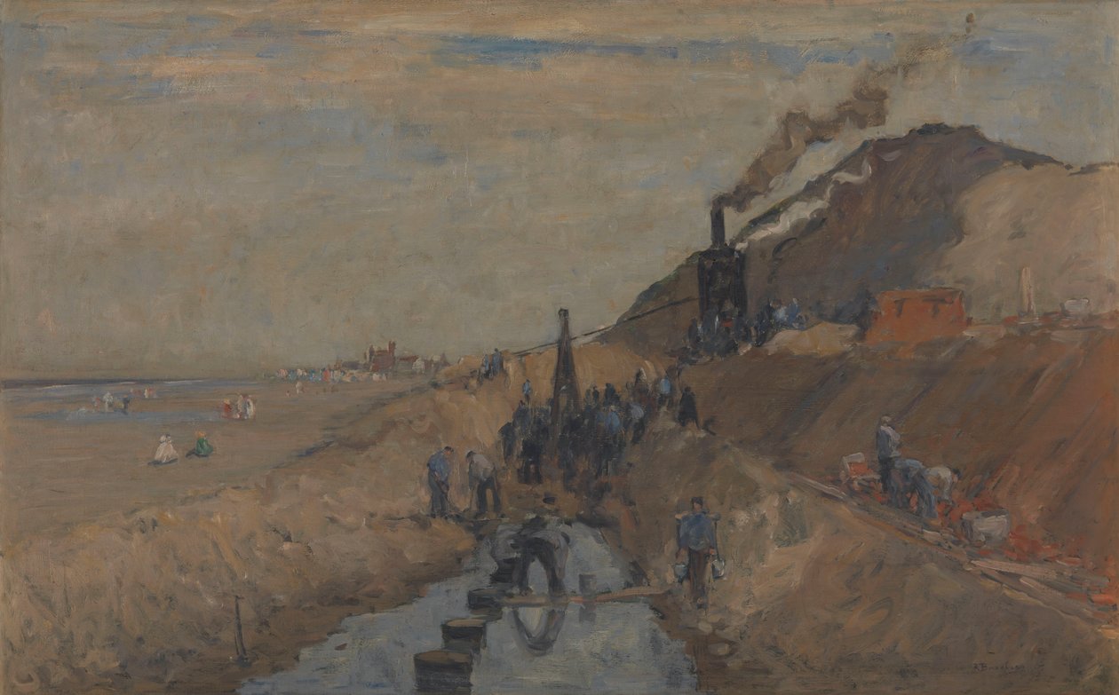 Construção de um dique na praia de Knokke de Richard Baseleer