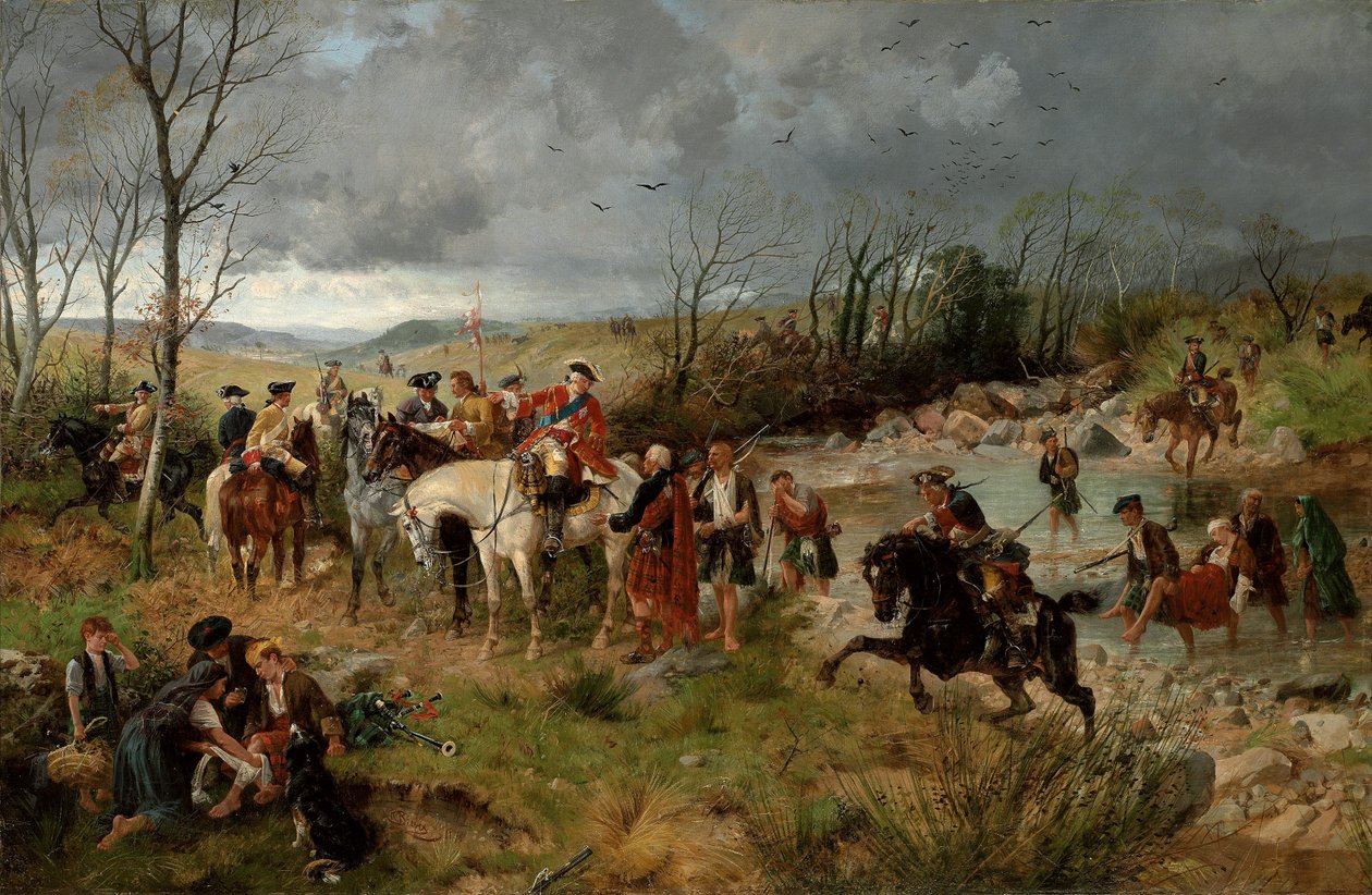 Parada do príncipe Charles Edward nas margens do Nairne, 1878 de Richard Beavis