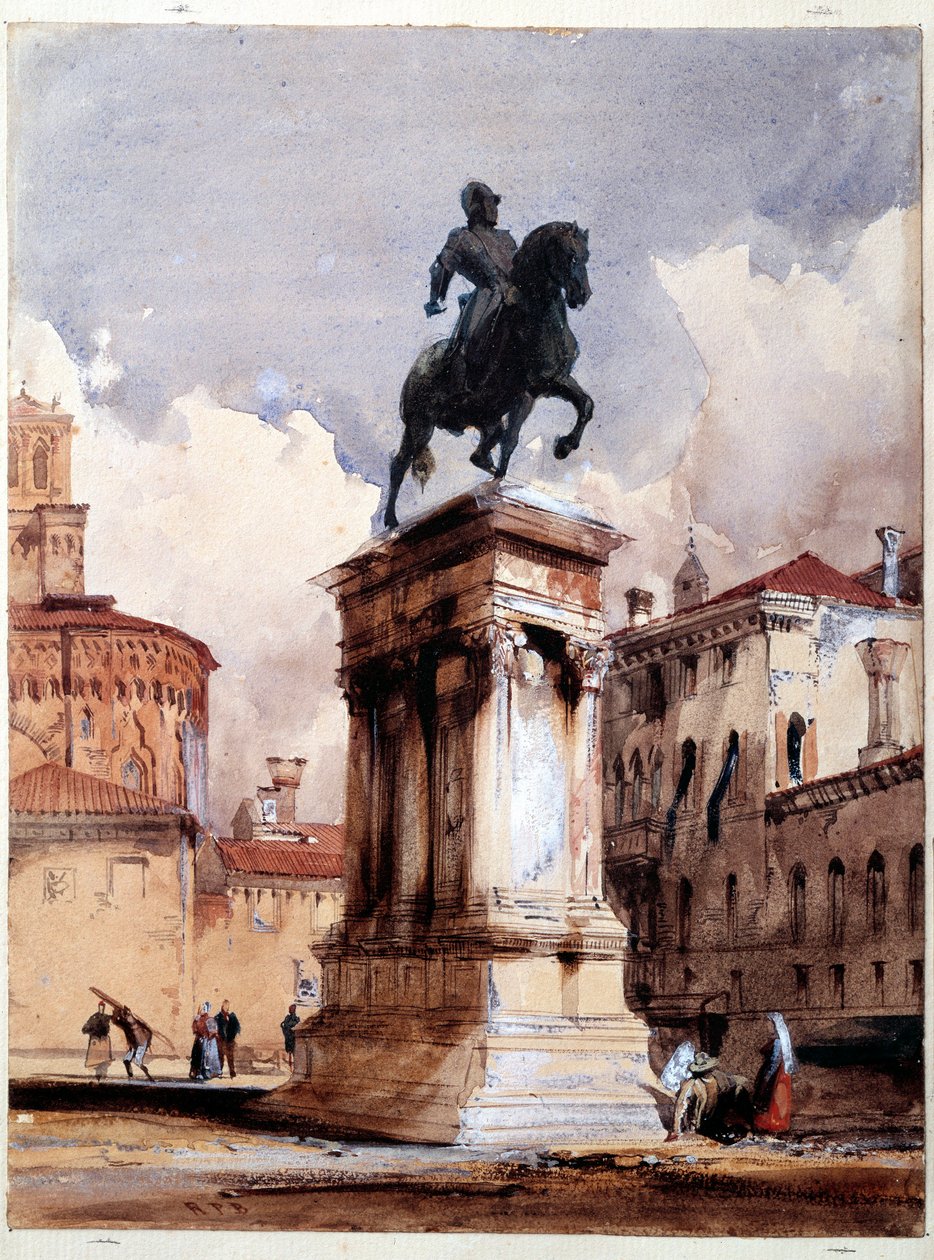 Estátua equestre do Colleoni de Verrocchio em Veneza, praça da igreja de San Giovanni e Paolo. Aquarela de Richard Parkes Bonigton (1801-1828) Paris do século XIX, Museu do Louvre de Richard Bonington