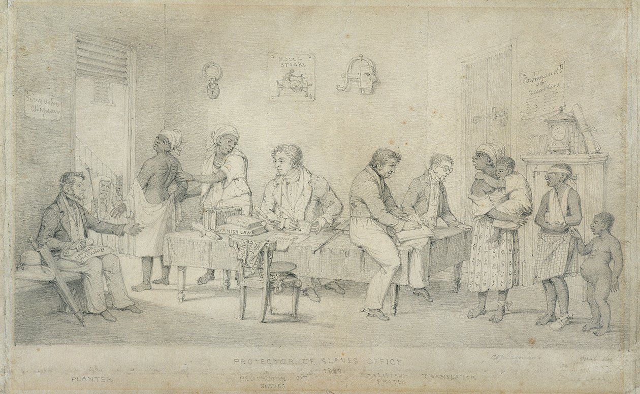 Protector do Escritório de Escravos, Trinidad, c.1833 (grafite sobre papel tecido) de Richard Bridgens