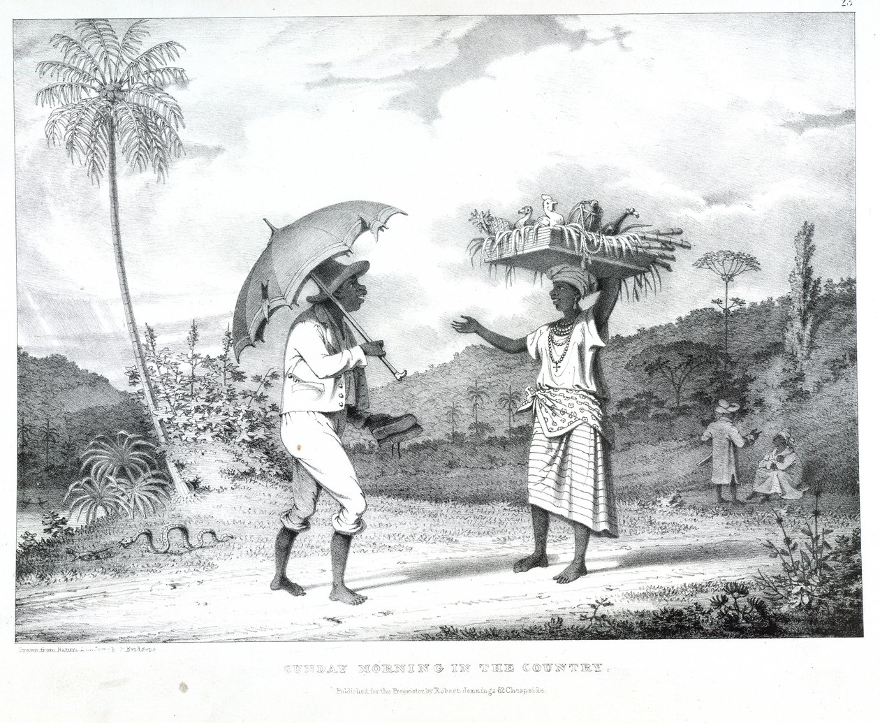 Domingo de manhã no país, ilustração do "cenário da Índia Ocidental de Richard Bridgens