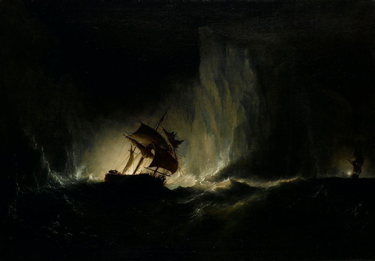 O HMS "Erebus" a passar pela cadeia de icebergues de Richard Bridges Beechey